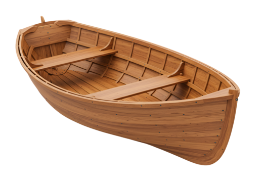 Exquisite wooden rowboat with detailed craftsmanship, perfect for nautical designs, maritime themes, and vintage boating projects, ideal for adventure concepts