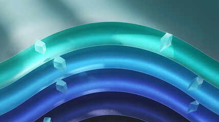 Abstract flowing waves of blue and green light with a soft glow