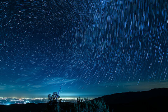 Star Trails of Polaris North Star at 15mm Above Bakersfield Astrophotography Night Sky in California USA