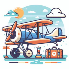biplane, airplane, plane, aircraft, air, propeller, flight, sky, vintage, aeroplane, old, fly, retro, aviation, transport, wing, pilot, travel, illustration, red, background, vector, transportation, w