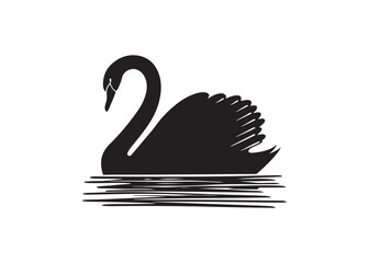 Romantic swan on lake silhouette vector symbol of peace and love.