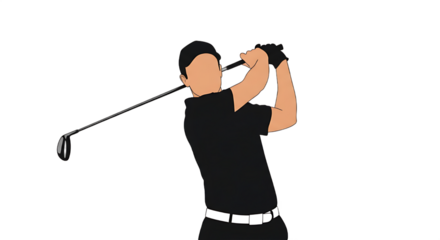 Silhouette of a golfer mid-swing with a club against a white background
