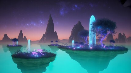 Fantasy floating island landscape collection