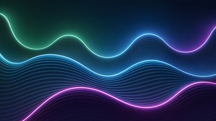 Abstract neon waveforms in vibrant colors on dark background