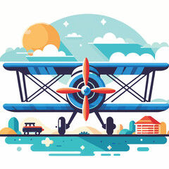 biplane, airplane, plane, aircraft, air, propeller, flight, sky, vintage, aeroplane, old, fly, retro, aviation, transport, wing, pilot, travel, illustration, red, background, vector, transportation, w