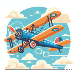 biplane, airplane, plane, aircraft, air, propeller, flight, sky, vintage, aeroplane, old, fly, retro, aviation, transport, wing, pilot, travel, illustration, red, background, vector, transportation, w