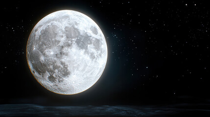 Bright moon glowing in starry night sky, showcasing intricate surface details and beauty
