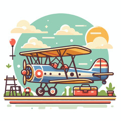biplane, airplane, plane, aircraft, air, propeller, flight, sky, vintage, aeroplane, old, fly, retro, aviation, transport, wing, pilot, travel, illustration, red, background, vector, transportation, w