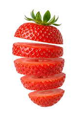 Floating Sliced Strawberry Isolated on transparent  
