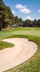 Fototapeta premium A golf course fairway with a sandy bunker