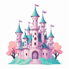 Obraz premium This Creepy Castle Clip Art Set showcases mysterious castles on hills surrounded by bats, glowing windows, and eerie details. 