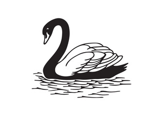 Romantic swan on lake silhouette vector symbol of peace and love.