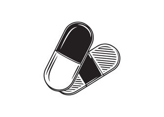 Capsule pill silhouette vector illustration for pharmaceutical, medication, healthcare, and medical treatment design.