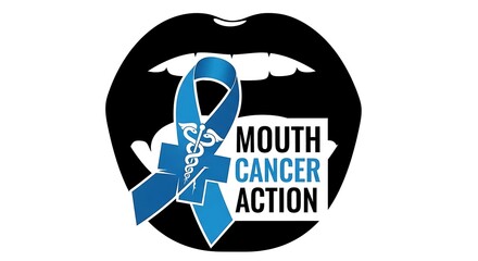 Mouth Cancer Action logo with ribbon and mouth graphic.