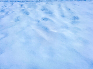 A clean surface of fresh snow cover with a soft relief and a light bluish tint, without traces or impurities