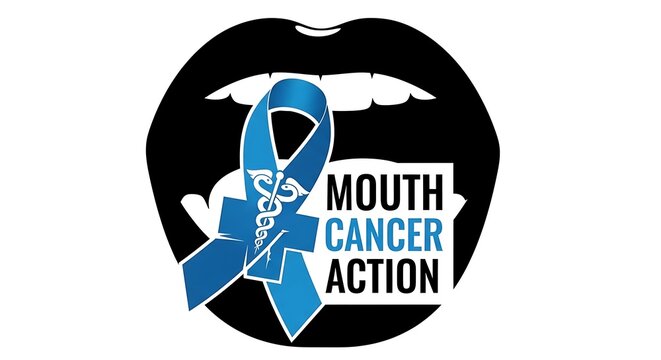 Mouth Cancer Action logo with ribbon and mouth graphic.