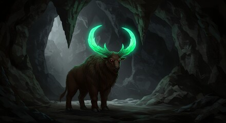 Dark cave creature with glowing horns