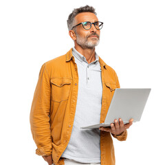 Sub-North African man with laptop on transparent background