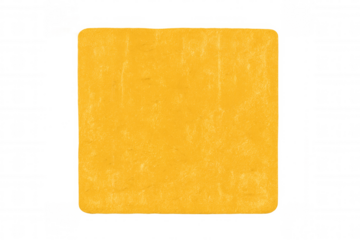 Processed cheddar cheese slice with rounded corners on transparent background for food preparation
