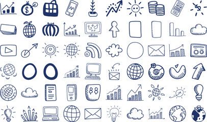 Dynamic hand drawn business icons for modern projects with a trendy doodle style