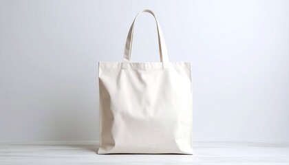 Cream-colored tote bag on light wood
