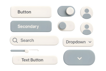 3D Illustration of Website UI Components on White Background