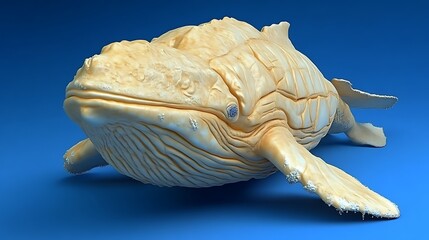 Cream-colored whale, detailed 3D model,  blue background