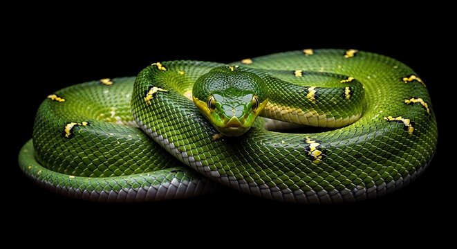 Emerald Green Tree Python Close Up.
