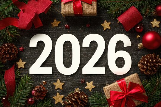 A festive wreath with the number 2020 on it, surrounded by red ribbons. Perfect for promoting events and celebrations for the new year.