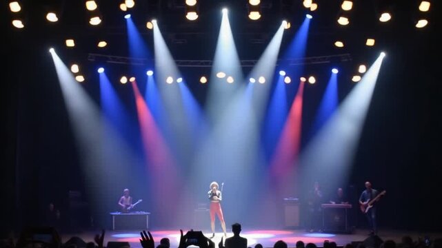 Free stage with lights from lighting devices