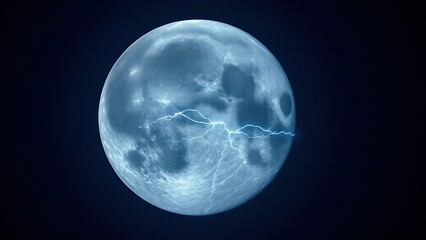 The lunar surface with pulsing electric veins across craters under an indigo sky.