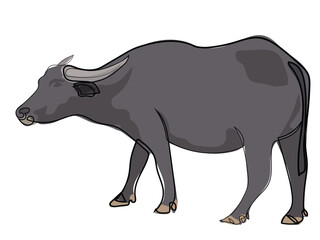 Buffalo in continuous line drawing style