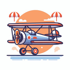 biplane, airplane, plane, aircraft, air, propeller, flight, sky, vintage, aeroplane, old, fly, retro, aviation, transport, wing, pilot, travel, illustration, red, background, vector, transportation, w