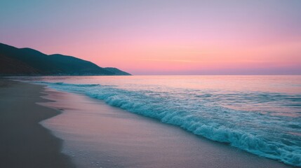 Fototapeta premium serene sunset beach with soft light and a calming composition