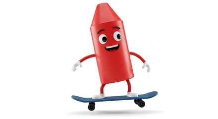 Fototapeta premium Cartoon crayon skateboarding