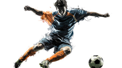 Fototapeta premium soccer player to kick ball on white background