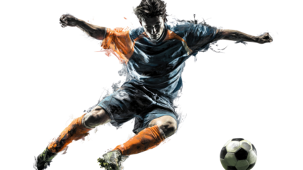 soccer player to kick ball on white background