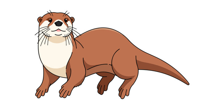 Cartoonish Otter Illustration on White Background displaying its playful nature and aquatic adaptation for educational or decorative purposes
