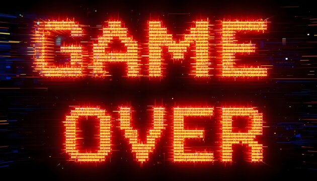 Glowing "Game Over" Text with Glitch Effect on Dark Background - Powered by Adobe