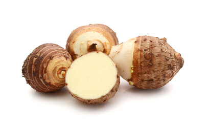 Taro corm roots isolated on a white background