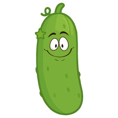 Funny cartoon cucumber character with smiling face expression. Funny cartoon pickle character vector illustration, perfect for stickers, healthy food design, t-shirt print, packaging design