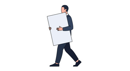 Faceless professional walking with an empty white board, perfect for adding custom messages, adaptable for various business presentation usages