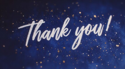 Naklejka premium Elegant Thank You Message with Gold Glitter on Dark Blue Background - Grateful, Appreciation, Festive, Elegant, Holiday Card Design