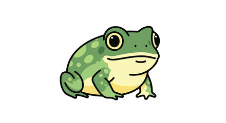 Fototapeta premium Charming Cartoon Illustration of a Green Spotted Frog with Expressive Eyes and Bold Outlines on White Backdrop