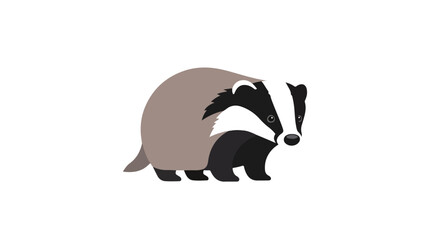 Fototapeta premium Stylized badger illustration isolated on white background for educational or design projects, showcasing a modern and simplified animal representation