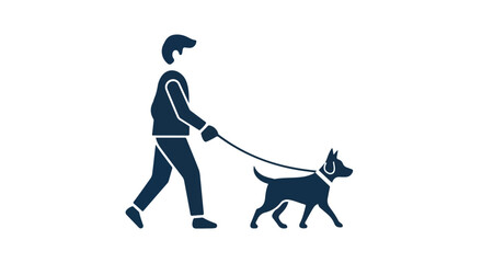Stylized vector graphic showcasing a person walking a dog with simple lines and a limited color palette minimalist aesthetic presentation