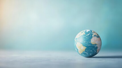 Small Earth Globe Model Showing Continents With Blue Oceans on a Smooth Surface Against Soft Gradient Background in High Key Lighting