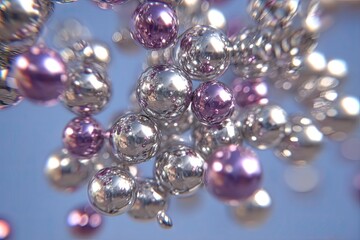 Abstract spheres in motion, light pink and silver