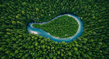 Aerial View of Forest Canopy with River Flowing