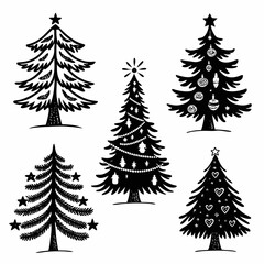 Assortment of decorative black silhouette Christmas trees